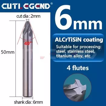 CUTLEGEND Твердосплавная фреза для фаски 40°, 4 флейты