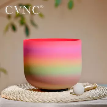 CVNC 8 дюймов 440/432 Гц чаша для пения с кварцевым кристаллом конфетного цвета радужной расцветки для звучания и медитации с бесплатным молотком