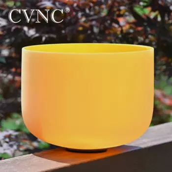 CVNC 8-дюймовая поющая чаша желтого цвета E Note Solar Plexus Chakra с кварцевым матовым кристаллом для звукового исцеления с бесплатным молотком