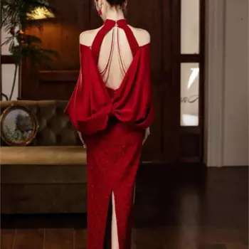 Цвет красного вина, Новая китайская улучшенная модель Ципао, повседневная одежда