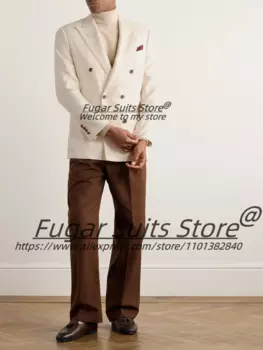 Цвет слоновой кости, повседневные мужские костюмы, приталенные двубортные свадебные смокинги для жениха, комплекты из 2 предметов, красивые мужские пиджаки, костюм Homme