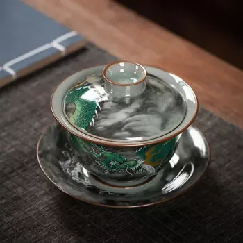 Цвет старых глиняных чернил, одягненая одинарная чаша Yunlong Tureen с крышкой, чайная чашка Sancai, керамические бытовые наборы для приготовления чая