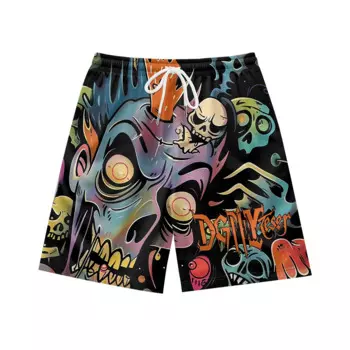 Цветной принт черепа, подходит для повседневной носки, повседневный тренд, летние мужские пляжные спортивные шорты с Кулиской