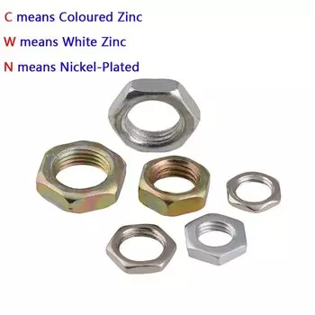 Цветные цинковые/белые цинковые/никелированные шестигранные тонкие гайки с тонкой резьбой M7 M8 M9 M10 M12 M14 M16
