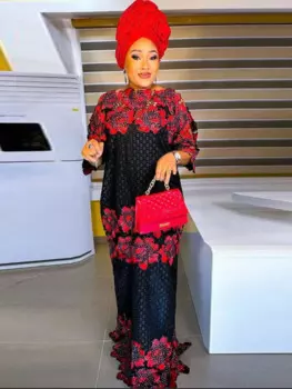 Цветочные кружевные платья с вышивкой, африканские женские свободные платья Boubou, свадебное вечернее платье, традиционный комплект из двух частей, длинное платье