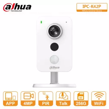 DAHUA Cube 4MP QHD IP камера Wi-Fi и Ethernet подключение внешний сигнал интерфейс обнаружения PIR двустороннее Аудио Обнаружение звука 4-Мегапиксельное видео со скоростью до 25 кадров в секунду PIR Обнаружение человек