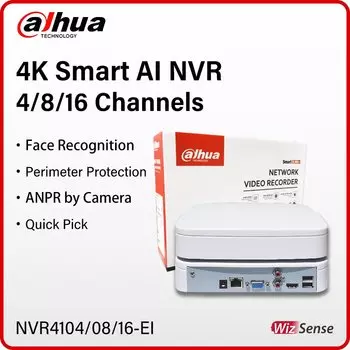 Dahua WizSense 4, 8, 16 каналов NVR, интеллектуальная система видеонаблюдения SMD с функцией обнаружения лиц, видеорегистратор 4K, 16 МП, NVR4104-EI NVR4108-EI NVR4116-EI
