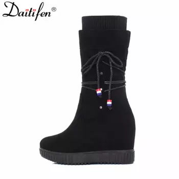 Daitifen 2022, зимние модные ботинки, обувь на скрытой платформе, на молнии, с круглым носком, короткие плюшевые теплые ботинки