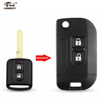Dandkey складной чехол для дистанционного ключа, автомобильный чехол, чехол для Qashqai Nissan Micra Navara Almera Note 2, чехол для ключа с 2 кнопками