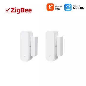 Датчик двери и окна Tuya Zigbee, датчик входа, охранный датчик двери, сигнализация, умное управление жизнью, Alexa 2MQTT, требуется Zigbee Hub