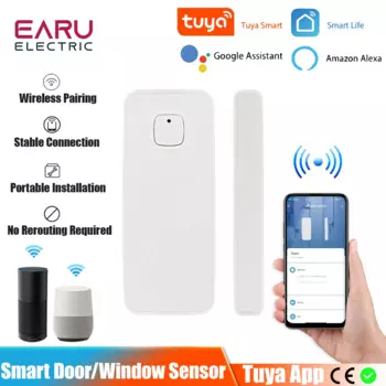 Датчик открытия и закрытия дверей TUYA Smart, Wi-Fi датчик открывания и закрытия окон, оповещение от приложения, охранная сигнализация Smart Life, Alexa, Google Home