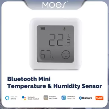 Датчик температуры и влажности MOES Tuya, Bluetooth термометр с ЖК-дисплеем и гигрометром, дистанционное управление через приложение, голосовое управление, Google