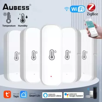 Датчик температуры и влажности Tuya Wi-Fi, умный комнатный датчик влажности с питанием от аккумулятора, приложение для мониторинга, голосовое управление Alexa Google Home