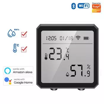 Датчик температуры и влажности Tuya WiFI/Zigbee с ЖК-экраном, цифровым дисплеем, беспроводной термометр через Alexa Google Assistant