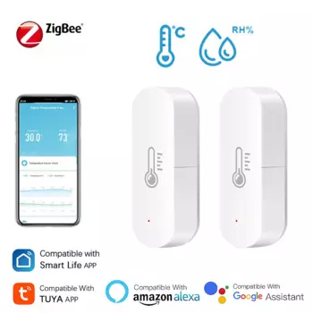 Датчик температуры и влажности Tuya Zigbee, приложение Smart Life, мониторинг, удаленный в реальном времени, гигрометр, работает с Alexa Google Home