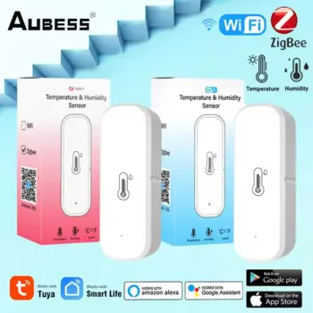 Датчик температуры и влажности ZigBee Tuya Wi-Fi, комнатный датчик влажности с питанием от аккумулятора, приложение для мониторинга, поддержка Alexa Google Home