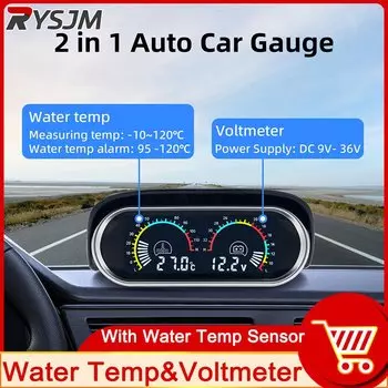 Датчик температуры воды + датчик температуры 10 мм 2 в 1 ЖК-дисплей для автомобилей, грузовиков, вольтметр, цифровой горизонтальный 12 В, 24 В, аксессуары