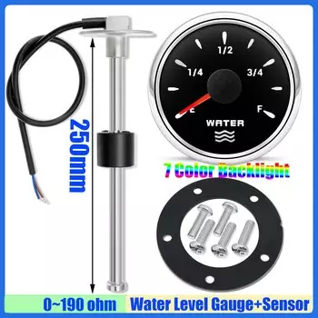 Датчик уровня воды 0-190 Ом, 52 мм, датчик уровня воды с 7-цветной подсветкой, измеритель уровня воды для яхты, лодки, автомобиля, 12 В, 24 В