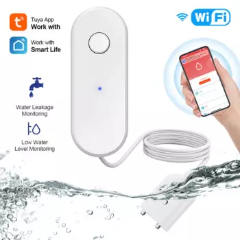 Датчик утечки воды, Wi-Fi детектор уровня утечки звука, с сигнализацией, управлением через приложение
