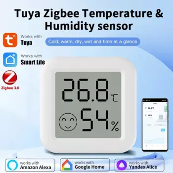 Датчик влажности и температуры Tuya Zigbee, термометр с дистанционным управлением через приложение, для умного дома, работает с Яндекс Alexa,