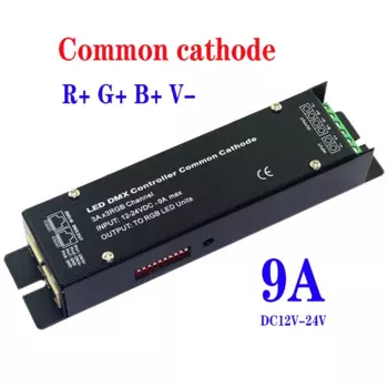DC12V-24V 9A R+G+B+V (общий катод) DMX512 декодер RGB контроллер для светодиодной ленты