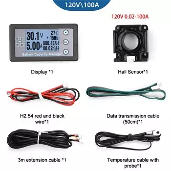 DC8-120V 50-500A 60 кВт датчик зала аккумулятора куломный тестер цифровой вольтметр Амперметр емкость аккумулятора кулометр для автомобиля