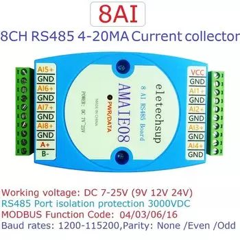 Конвертер DC 12V-24V 8AI 8VI eletechsup MODBUS RTU