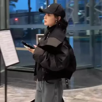 Deeptown корейский стиль Короткие стеганые куртки женские легкие пуховики Верхняя одежда женская черная зимняя стеганая куртка