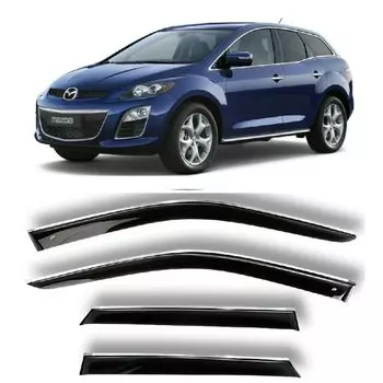 Дефлекторы окон хром полоска молдинг Cobra Tuning M21106CR на авто Mazda CX-7 CX7 2006-2012 ветровики от дождя солнца и ветра