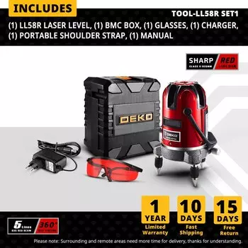 DEKO 5-линейный лазерный уровень LL5 серии, красный/зеленый