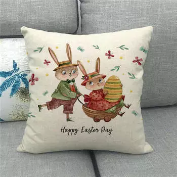Декоративная наволочка из льна/хлопка, кролик, 45x45 см