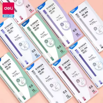 Гелевые ручки Deli, 12 шт., 0,5 мм, черные, синие, красные