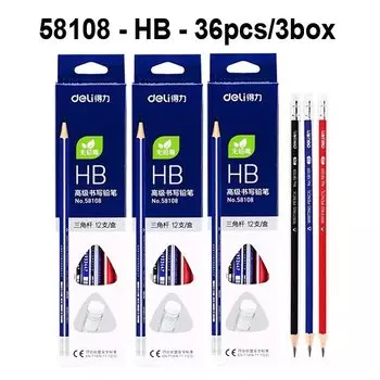 Deli простые карандаши HB 2B с ластиком 12 шт