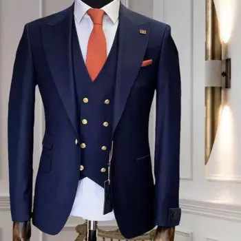 Деловые итальянские костюмы для мужчин, смокинг для свадьбы, жениха, темно-синий, для выпускного вечера, облегающий джентльменский пиджак на заказ, комплект из 3 предметов