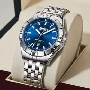 Деловые мужские часы, модный бренд Mark Fairwhale, синие кварцевые часы из нержавеющей стали, роскошные водонепроницаемые наручные часы Reloj Hombre