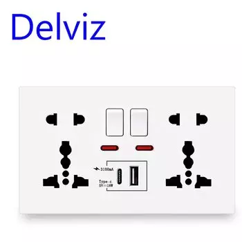 DELVIZ Универсальная розетка с USB 2.1A