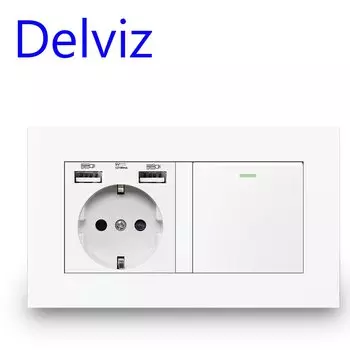 DELVIZ Выключатель света с USB, 16А