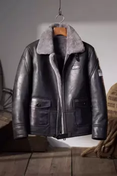 Мужская дубленка Denny&Dora, кожаная куртка Air Force A2, утепленное зимнее пальто, мужская куртка из натуральной кожи с лацканами