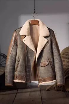 Мужская дубленка Denny & Dora, мотоциклетная куртка из овчины, утолщенный летный костюм ВВС, кожаная куртка с диагональной молнией