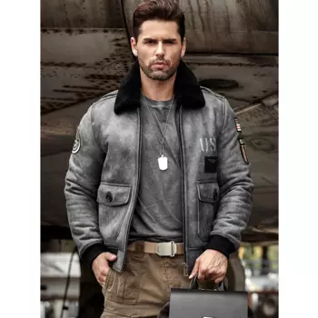 Denny & Dora Мужская серая дубленка Кожаная куртка A2 Air Force Flight Coat Мужская зимняя меховая куртка