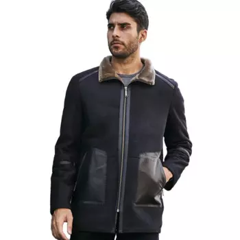 Denny & Dora новая мужская куртка из овчины, Короткая Меховая куртка, темно-синяя куртка