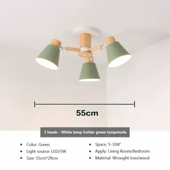 Деревянная люстра JIANKEXING белая и зелёная E27