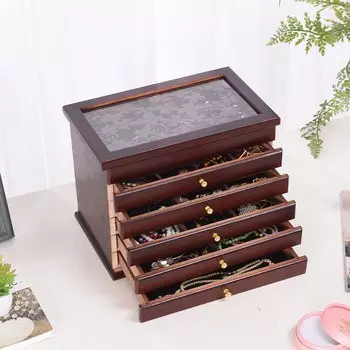 Деревянная многоуровневая шкатулка для хранения украшений YPAY
