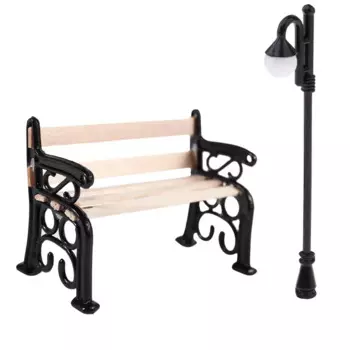 Деревянная скамья и фонарь WEEDDIE для миниатюрного сада