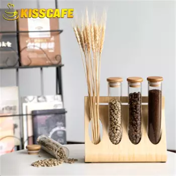 Деревянная стойка-витрина для кофе, зерен, чая, стеклянная пробирка, герметичное хранение, декоративные украшения, канистра для бариста