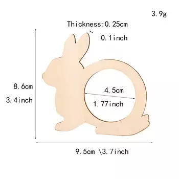 Деревянные кольца для салфеток с пасхальным кроликом, набор из 10 штук
