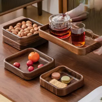 Деревянный поднос Dim sum с квадратной чашей для хранения фруктов, уникальный и ретро