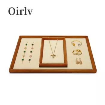 Деревянный поднос для ювелирных изделий Oirlv, большие бежевые штабелируемые подносы для ювелирных изделий, лоток для хранения, органайзер для ювелирных изделий из массива дерева, штабелируемые лотки
