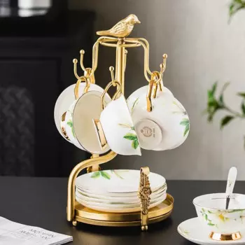 Держатель для кофейной чашки Golden Bird в европейском стиле, позолоченный чайный сервиз, полка для хранения, вешалка для кованых стаканчиков с водой, металлическая тарелка для фруктов