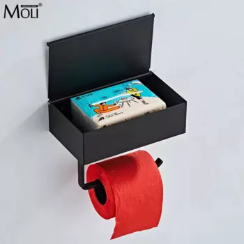 Держатель для туалетной бумаги MOLI, матовый, черный, алюминиевый, самоклеящийся, без отверстий, набор аксессуаров для ванной ML609